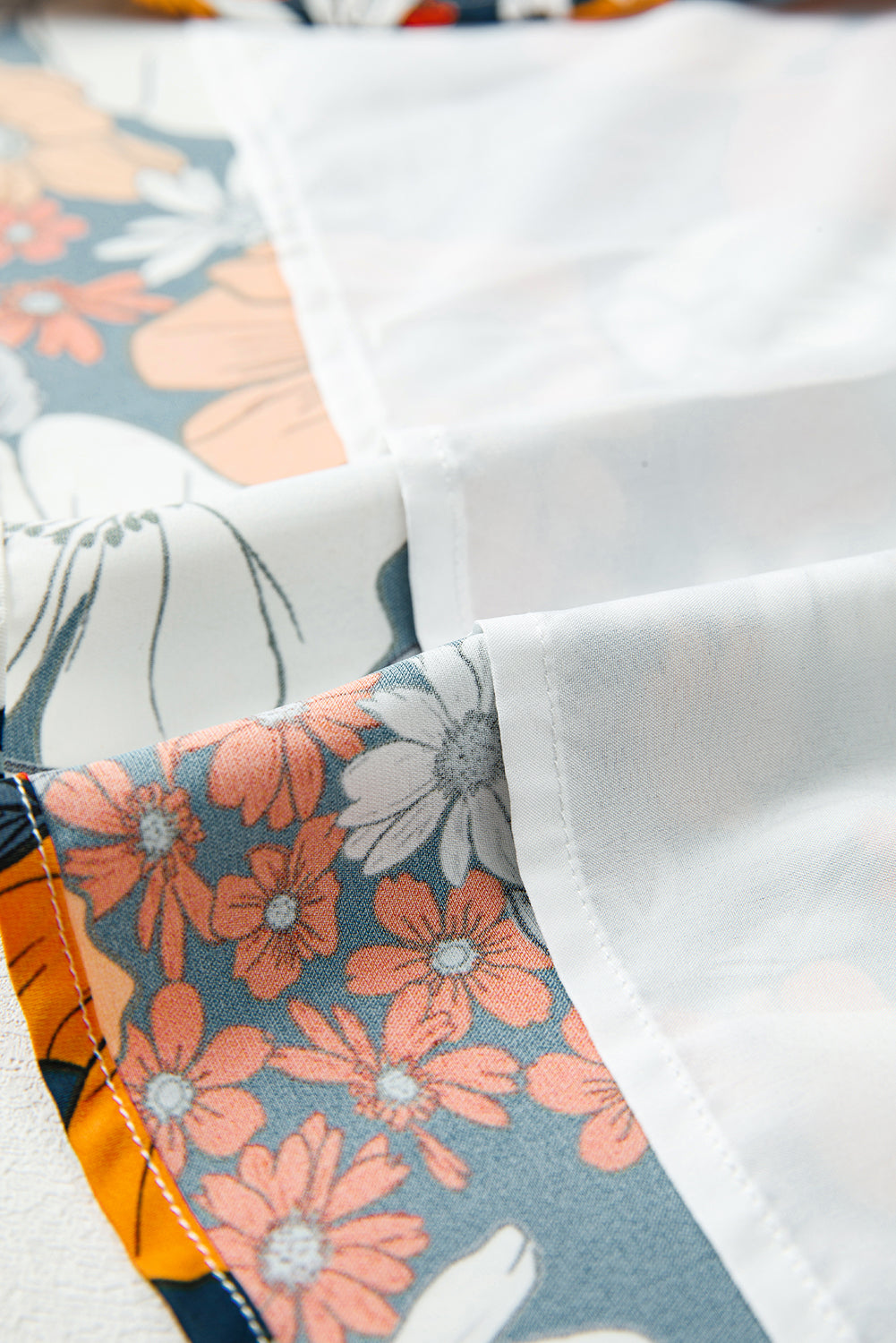 Orange Floral Print Lace V Neck Long Sleeve Mini Dress