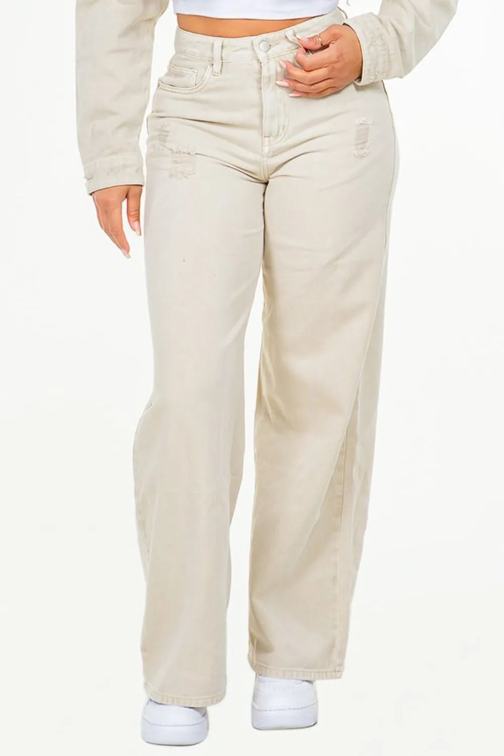 Trendsi American Bazi High Waist Distressed Wide Leg Jeans - Women's Apparel & Accessories Clothing Pants