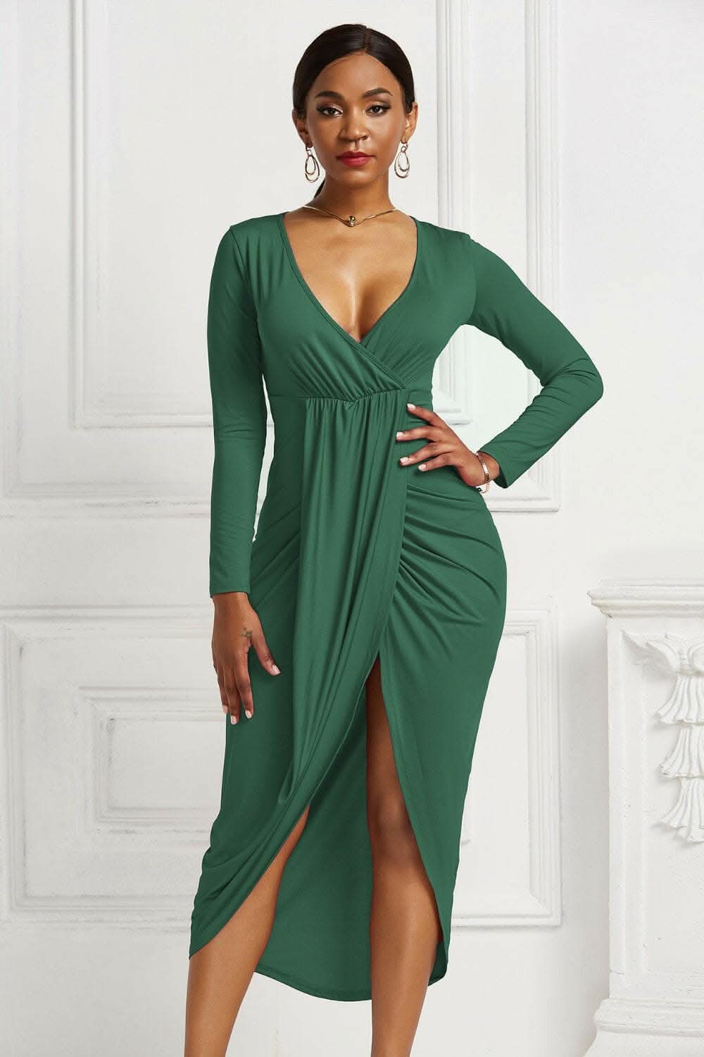 Elegant ruched surplice dress
