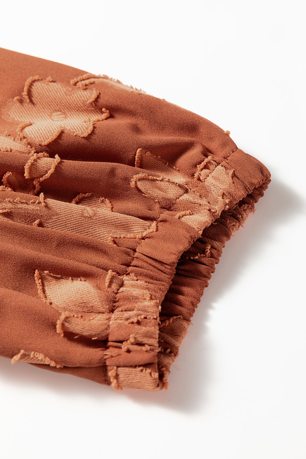 Premium Cinnamon Plus Size Textured 3D Flower Dress Ruffle Hem Long