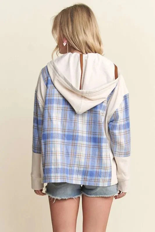 Trendsi ADORA Button Down Plaid Hoodie Shacket - Apparel & Accessories