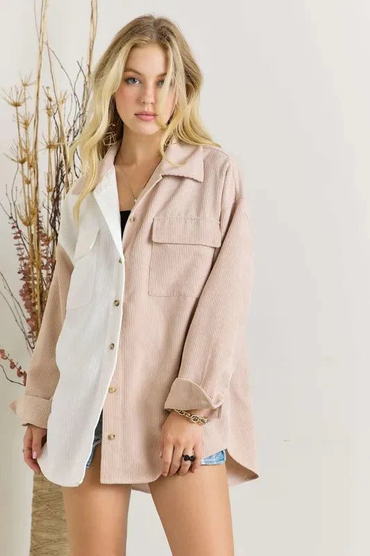 Trendsi ADORA Color Block Corduroy Shacket - Women's Apparel & Accessories