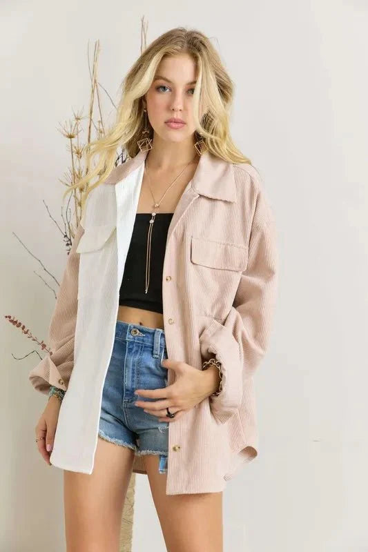 Trendsi ADORA Color Block Corduroy Shacket - Women's Apparel & Accessories