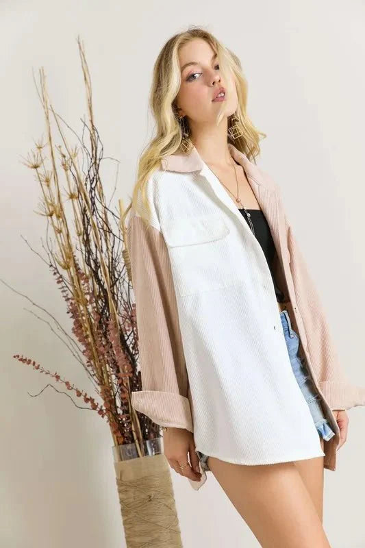 Trendsi ADORA Color Block Corduroy Shacket - Women's Apparel & Accessories