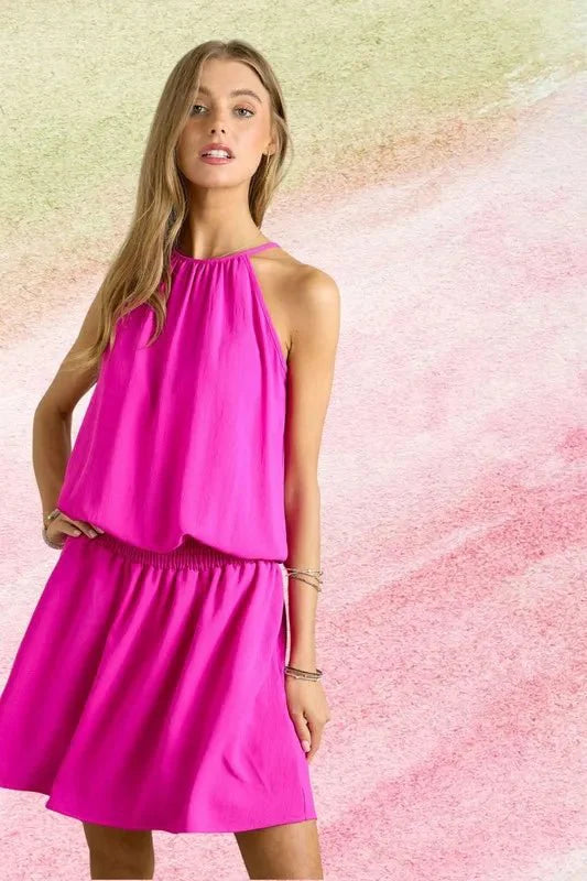 Trendsi ADORA Halter Neck Smocking Waist Dress for Women - Apparel & Accessories Clothing