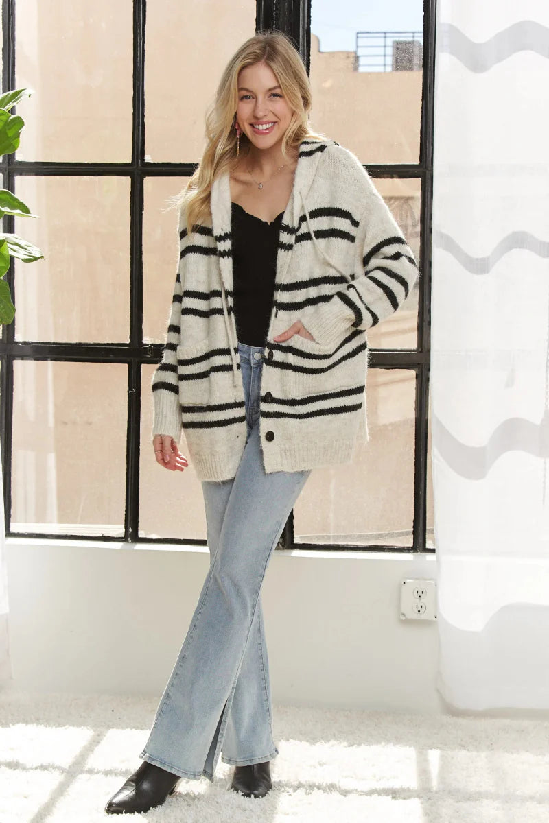 Trendsi ADORA Horizontal Stripe Cardigan Ivory S/M