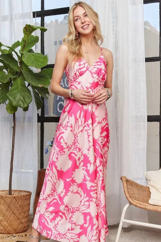 Trendsi ADORA Pink Spaghetti Strap Maxi Dress Small