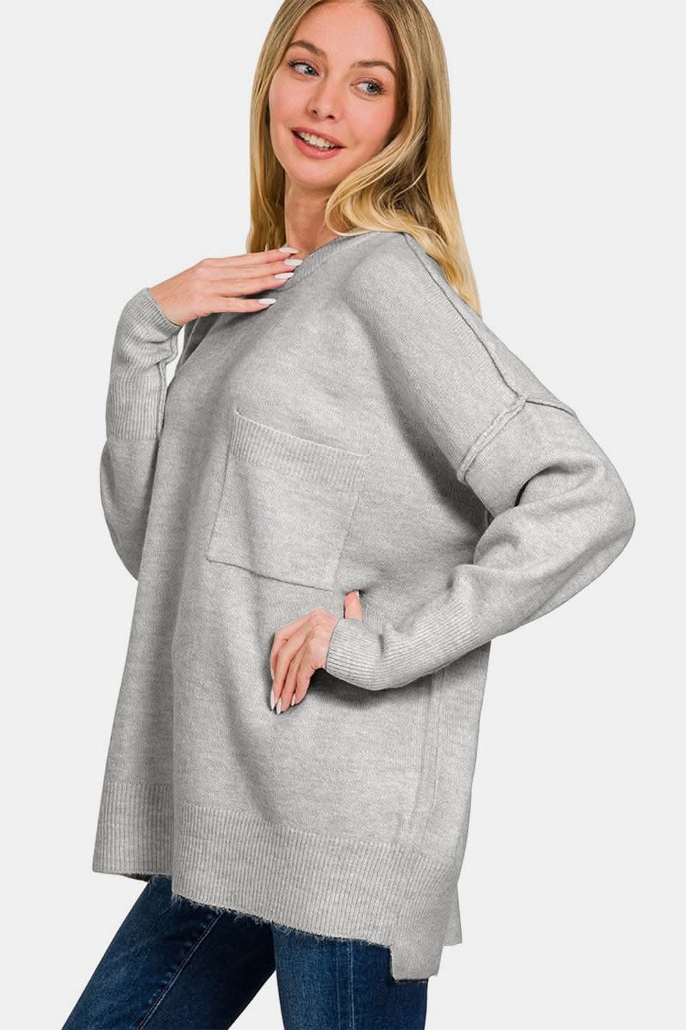 Zenana high-low sweater with pockets