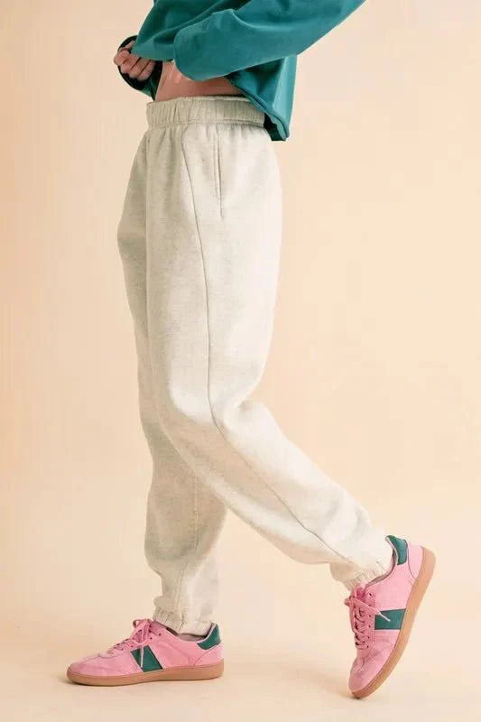 Trendsi Aemi+Co Heather Bone Joggers Small Drawstring Waist