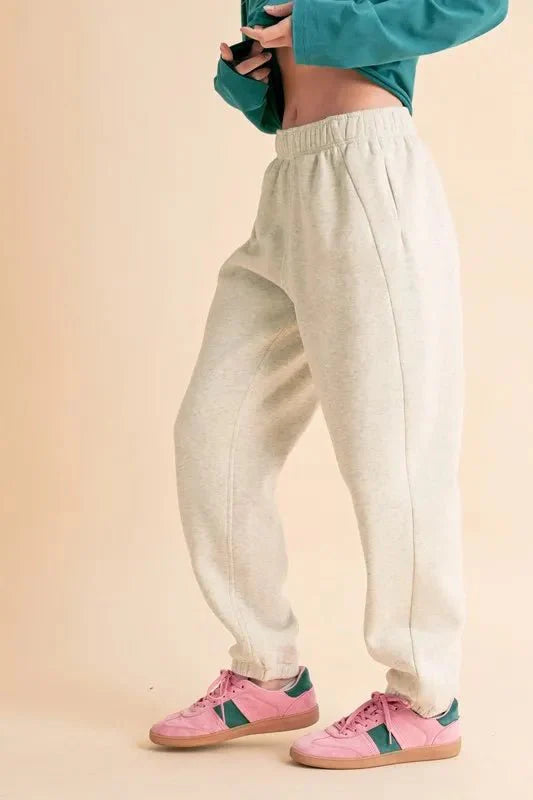 Trendsi Aemi+Co Heather Bone Joggers Small Drawstring Waist