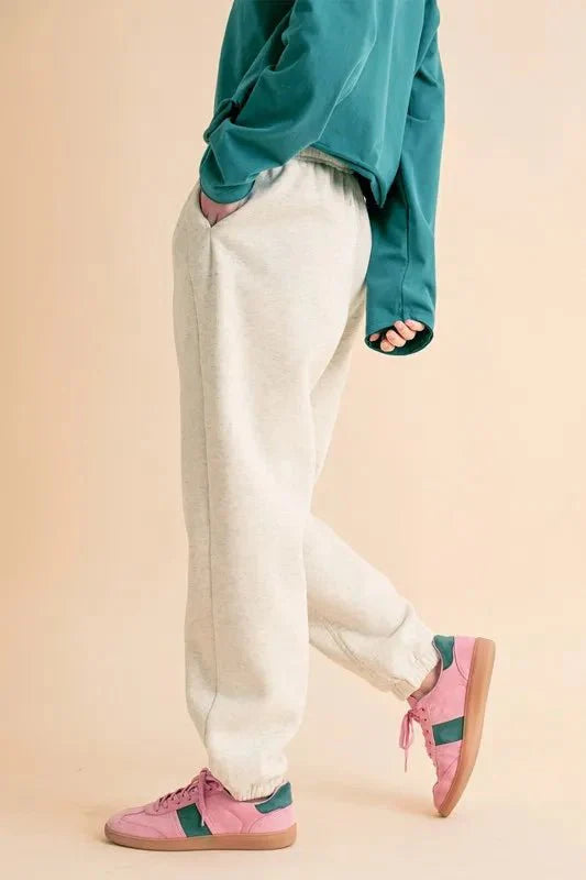 Trendsi Aemi+Co Heather Bone Joggers Small Drawstring Waist