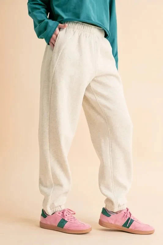 Trendsi Aemi+Co Heather Bone Joggers Small Drawstring Waist