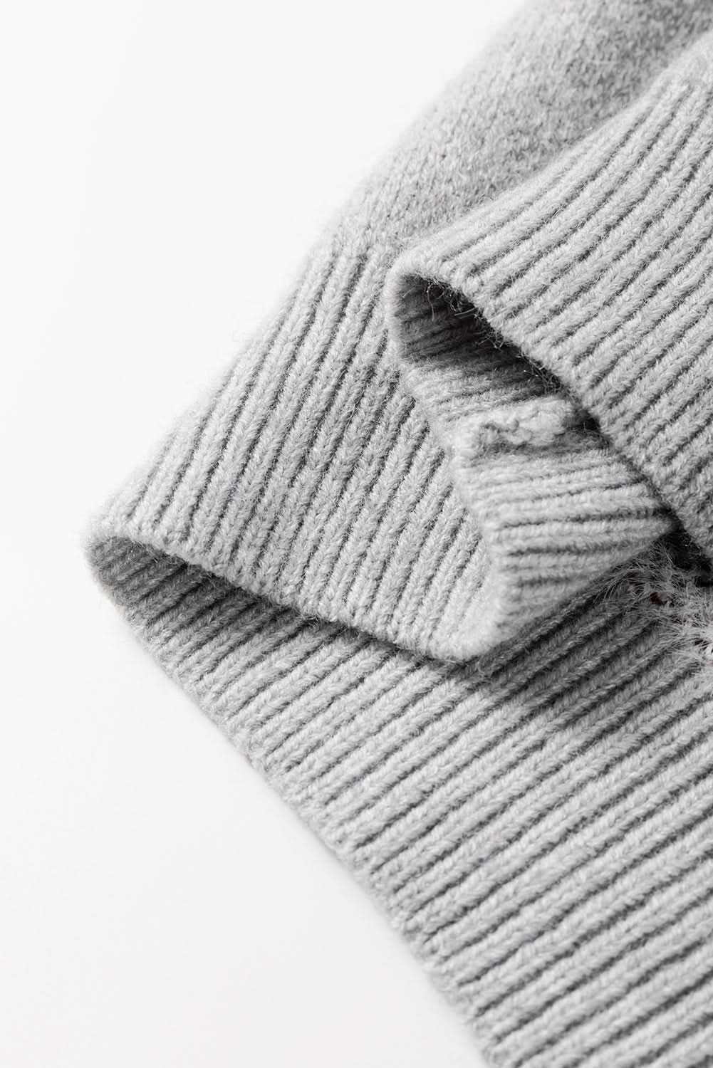 Gray floral embroidered plus size sweater