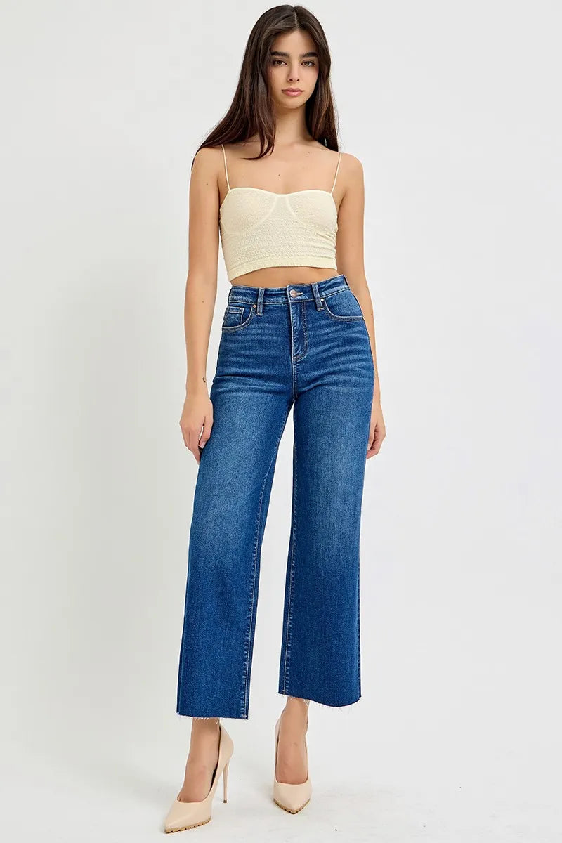 Risen Tummy Control High Rise Wide Crop Jeans Plus Size