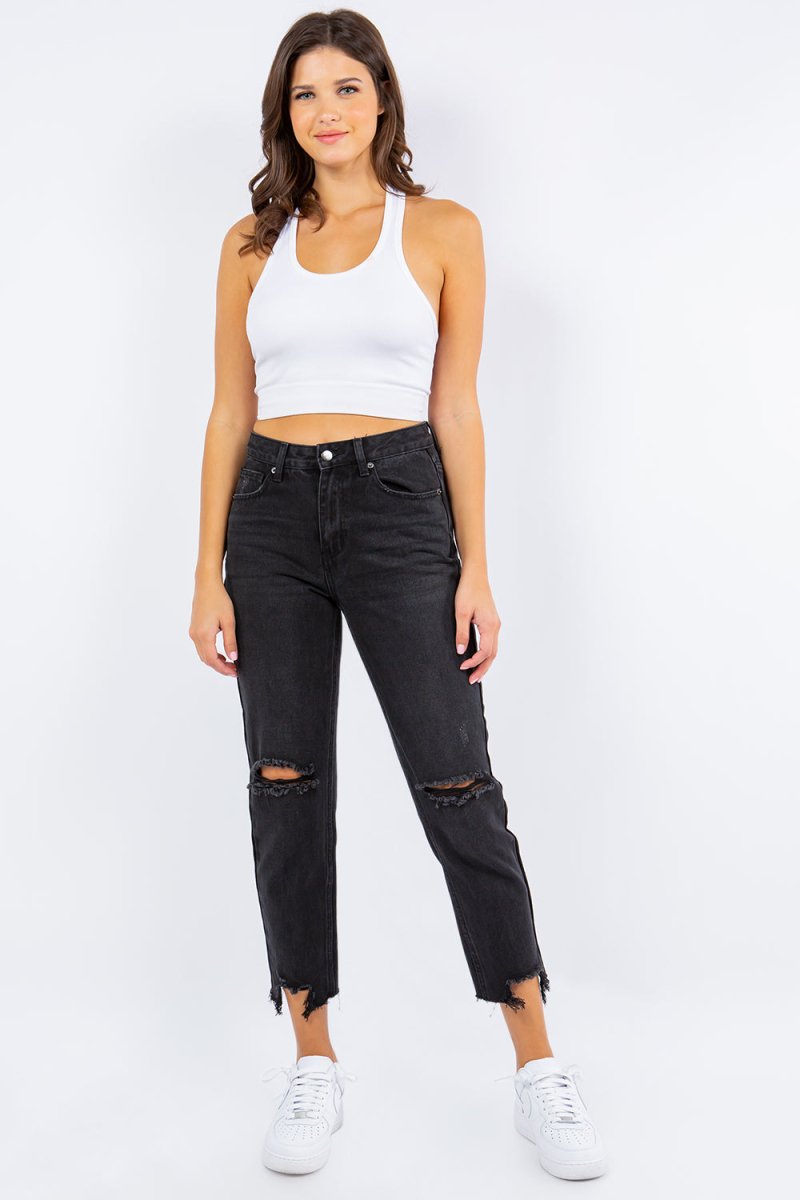 Trendsi American Bazi High Waist Black Cropped Jeans Small
