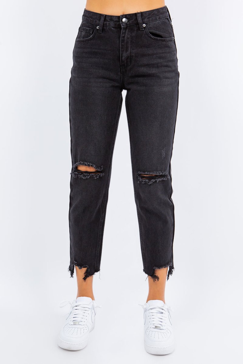 Trendsi American Bazi High Waist Black Cropped Jeans Small