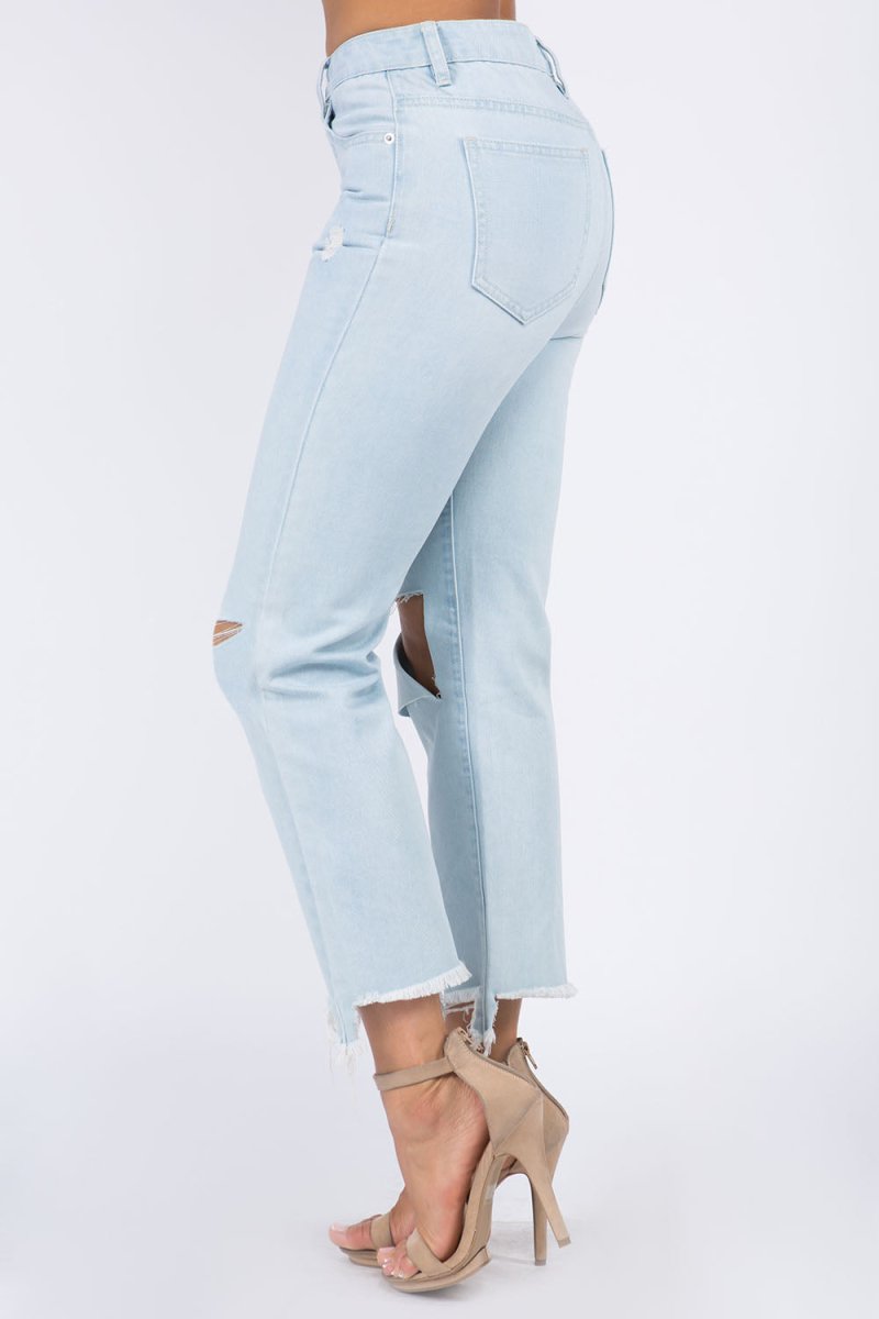 Trendsi American Bazi High Waist Distressed Jeans for Women - Raw Hem Denim