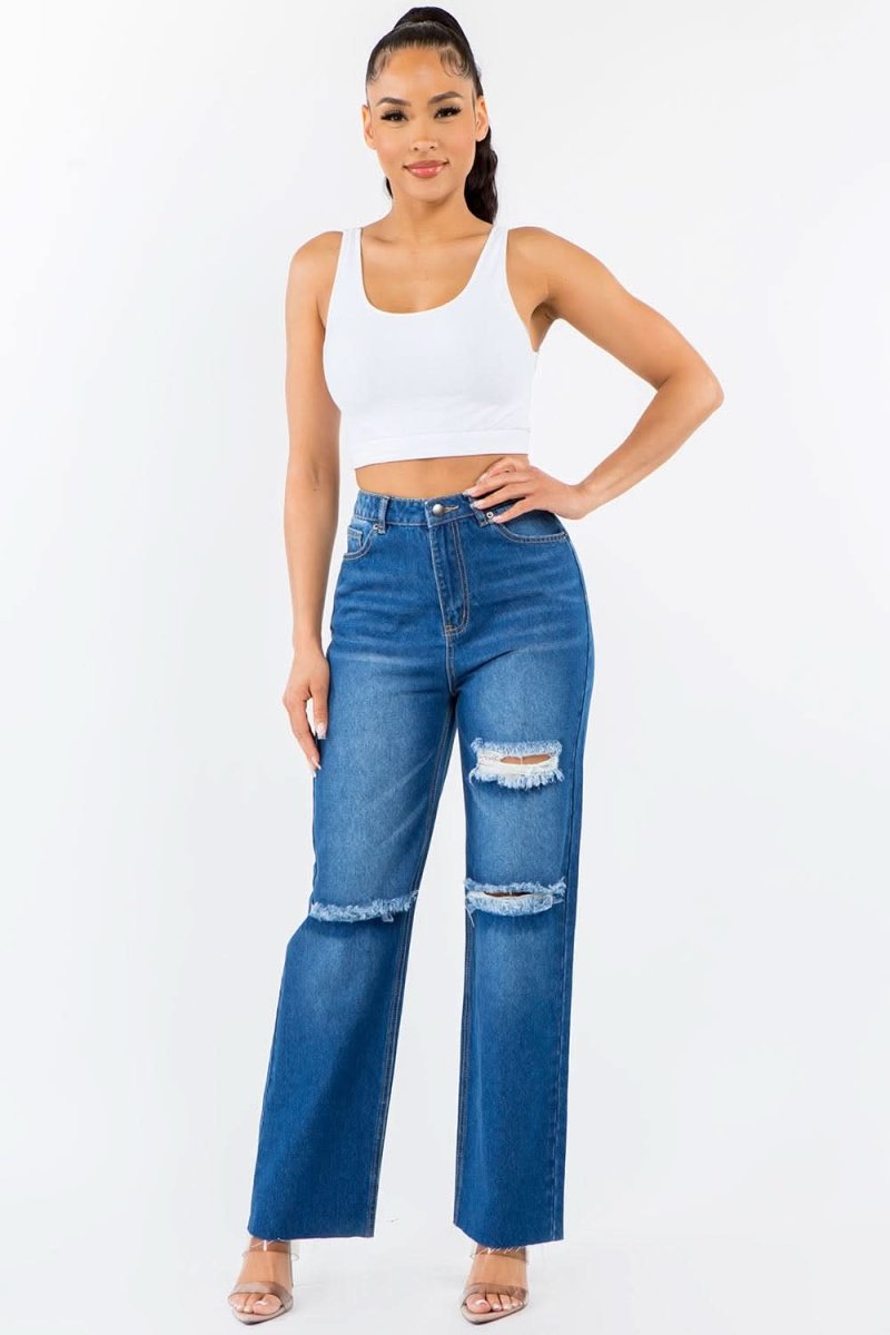 Trendsi American Bazi High Waist Distressed Wide Leg Jeans for Women