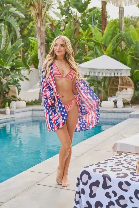 Trendsi American Flag Kimono Cardigan Sweater S