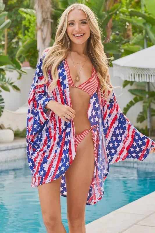 Trendsi American Flag Kimono Cardigan Sweater S