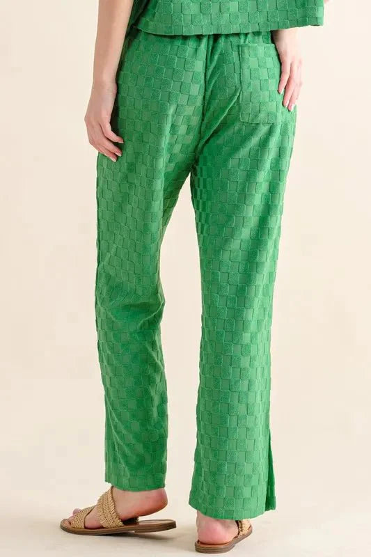 Trendsi And The Why Checkerboard Pants Green Small Brushed Texture