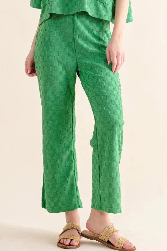 Trendsi And The Why Checkerboard Pants Green Small Brushed Texture