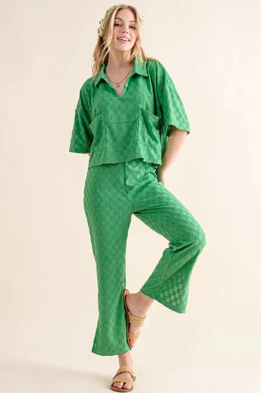 Trendsi And The Why Checkerboard Pants Green Small Brushed Texture