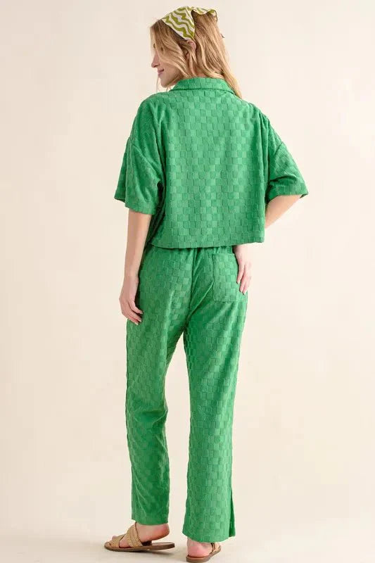 Trendsi And The Why Checkerboard Pants Green Small Brushed Texture
