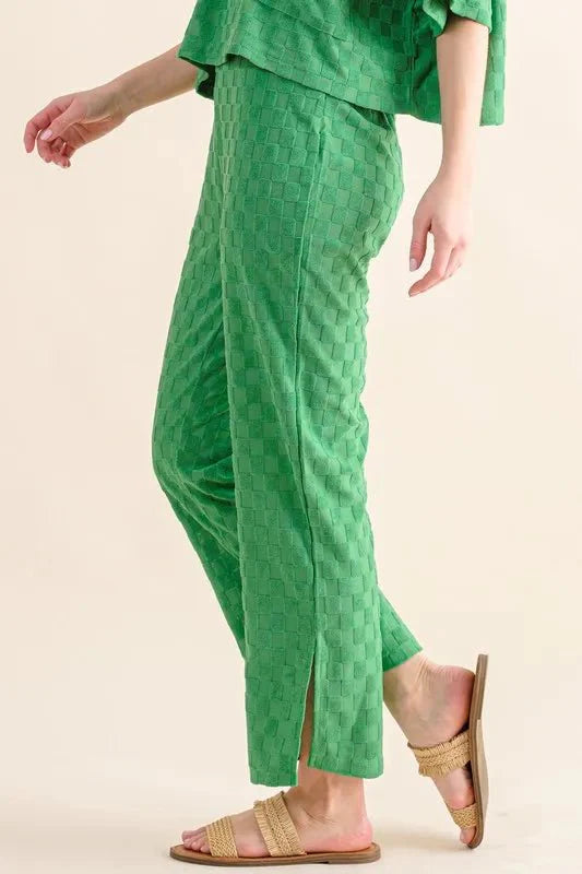 Trendsi And The Why Checkerboard Pants Green Small Brushed Texture