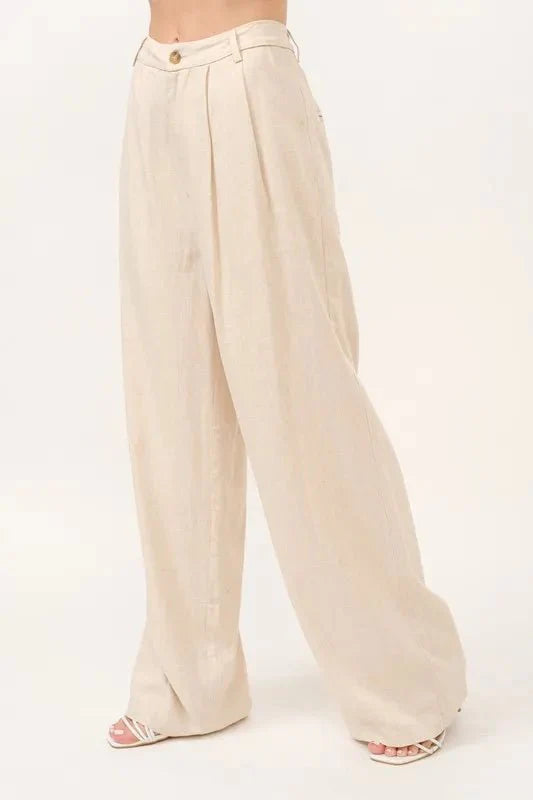 Trendsi And The Why High-Rise Wide Leg Linen Blend Pants Oatmeal L