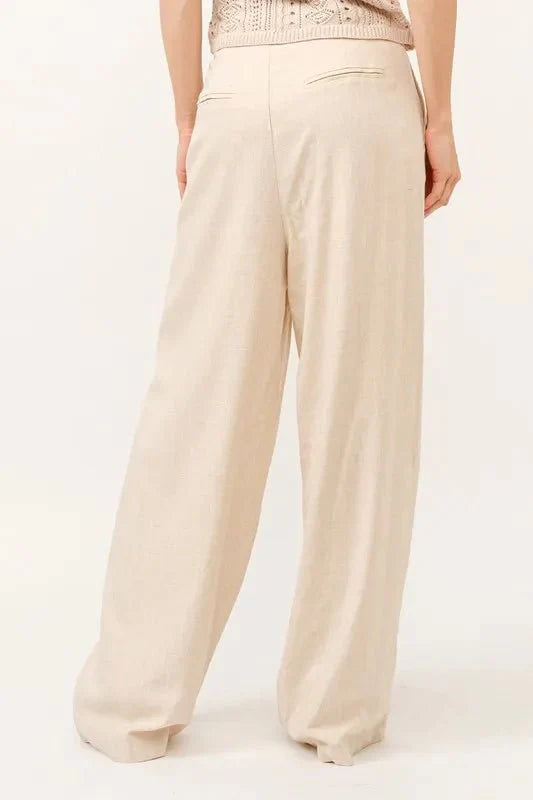 Trendsi And The Why High-Rise Wide Leg Linen Blend Pants Oatmeal L