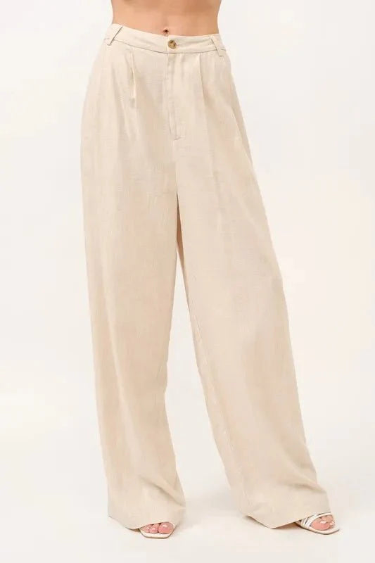 Trendsi And The Why High-Rise Wide Leg Linen Blend Pants Oatmeal L