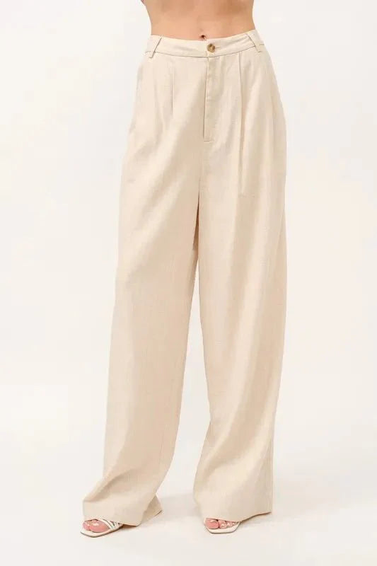Trendsi And The Why High-Rise Wide Leg Linen Blend Pants Oatmeal L
