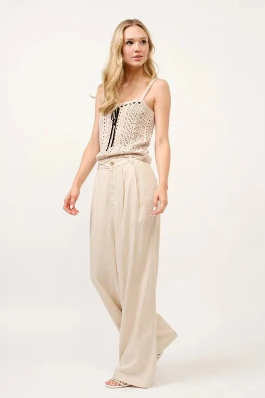 Trendsi And The Why High-Rise Wide Leg Linen Blend Pants Oatmeal L