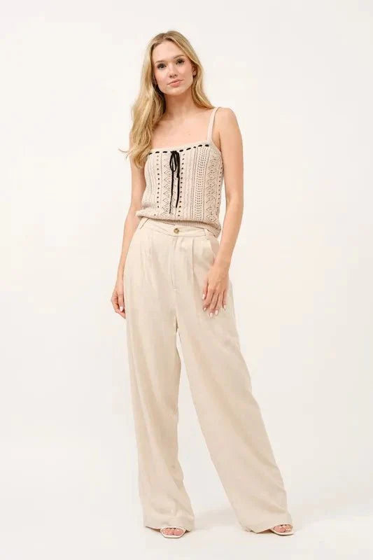 Trendsi And The Why High-Rise Wide Leg Linen Blend Pants Oatmeal L