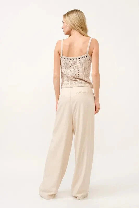 Trendsi And The Why High-Rise Wide Leg Linen Blend Pants Oatmeal L