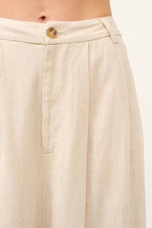 Trendsi And The Why High-Rise Wide Leg Linen Blend Pants Oatmeal L