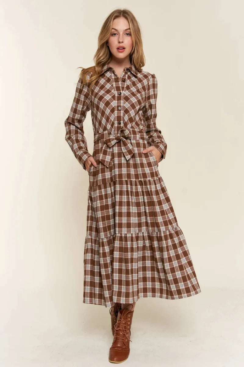 Trendsi And The Why Plaid Tiered Midi Shirt Dress for Women - Apparel & Accessories Clothing
