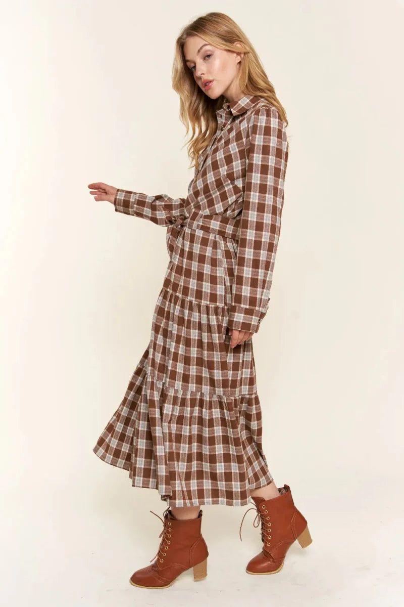 Trendsi And The Why Plaid Tiered Midi Shirt Dress for Women - Apparel & Accessories Clothing