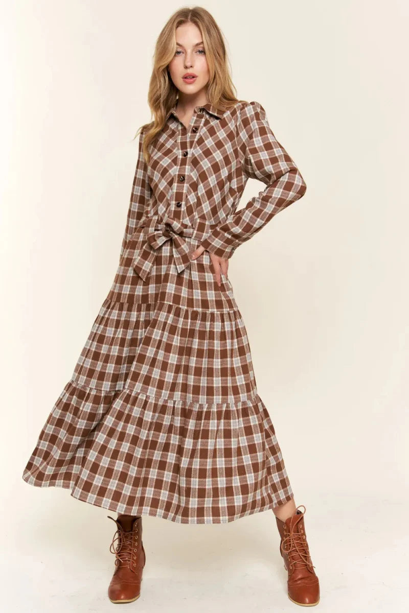 Trendsi And The Why Plaid Tiered Midi Shirt Dress for Women - Apparel & Accessories Clothing