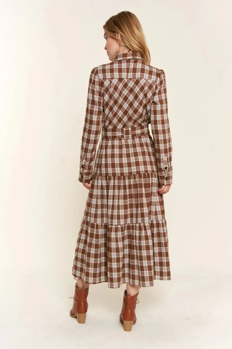 Trendsi And The Why Plaid Tiered Midi Shirt Dress for Women - Apparel & Accessories Clothing
