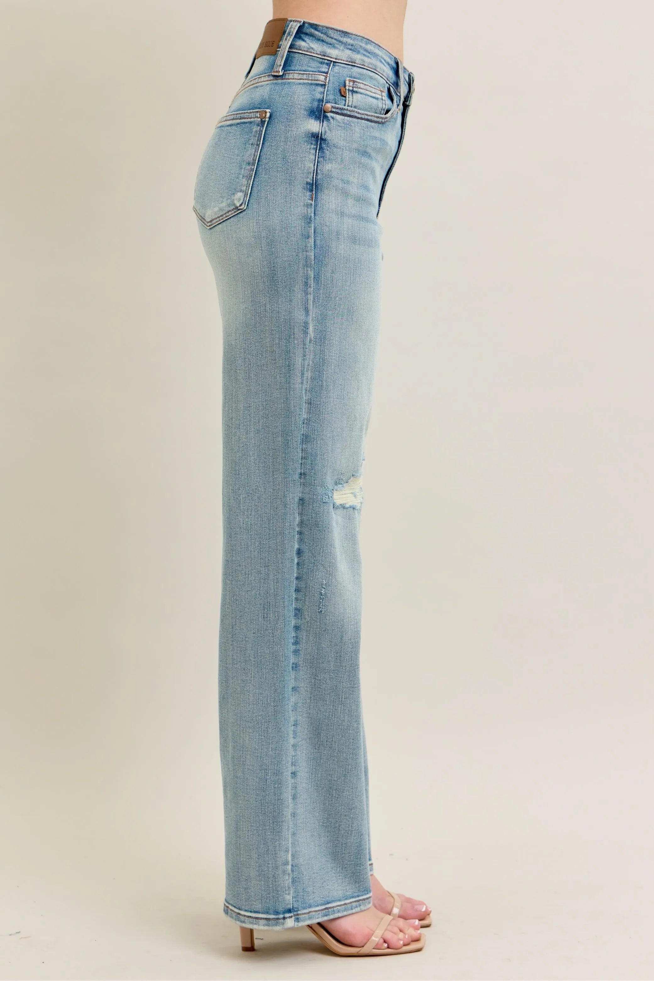 Judy Blue Plus Size High Rise Destroyed Knee Patch Straight Jeans