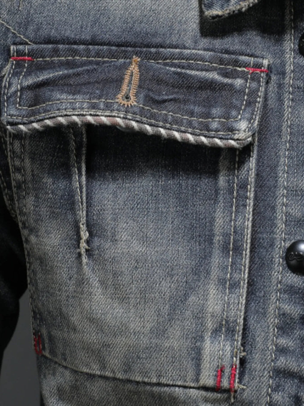 Men's Plus Size Washed Zip Up Denim Jacket with Chest Pockets