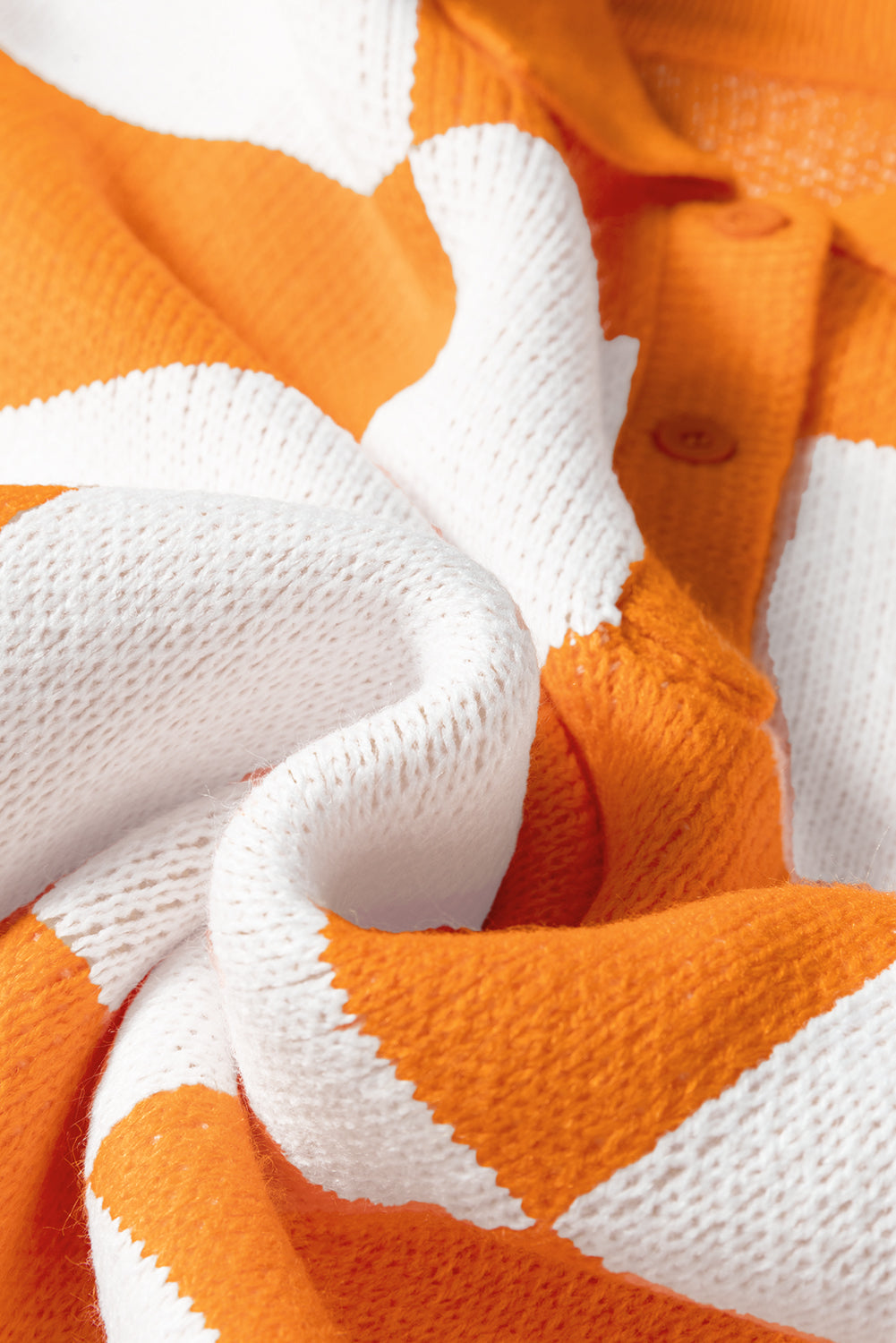 Grapefruit Orange Checkered Polo Collar Loose Sweater