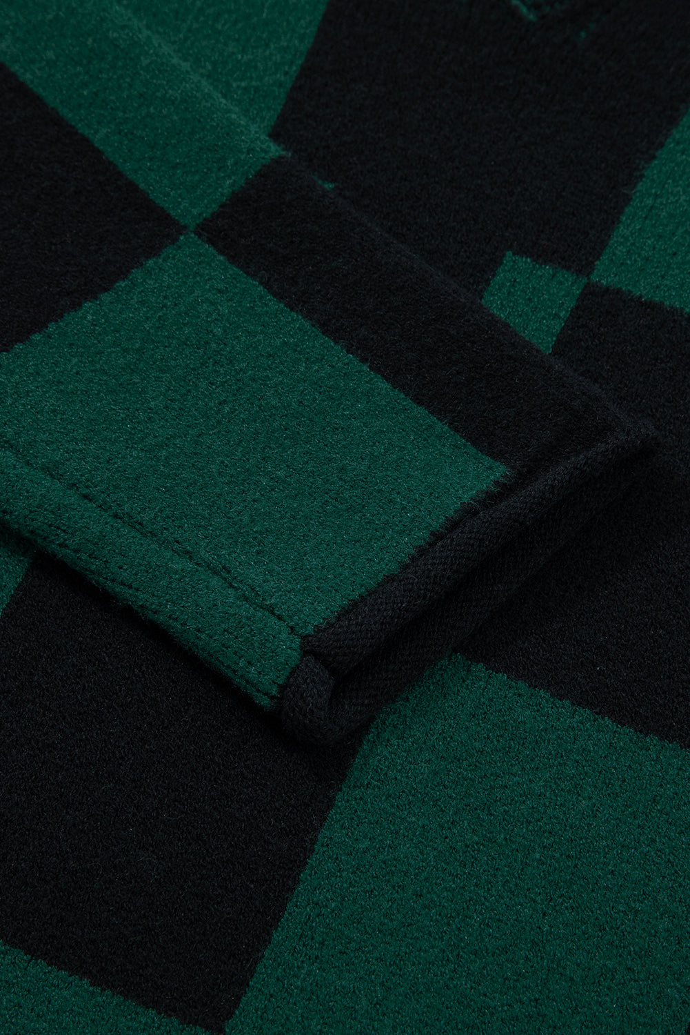 Premium Green Checked Notched Neckline Drop Shoulder Knit Sweater