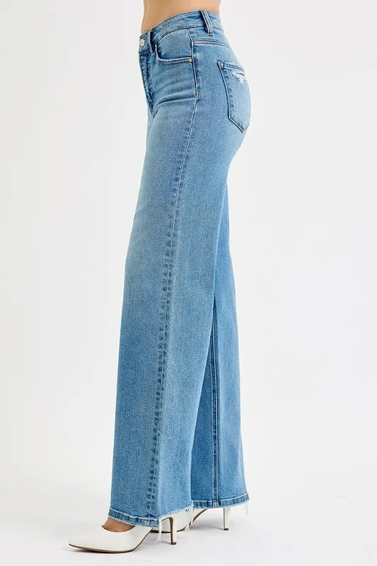 RISEN Full Size Distressed Wide Leg Jeans Plus Size