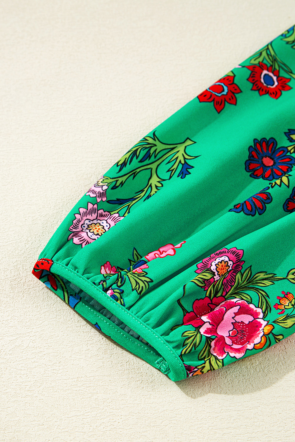 Premium Green Floral Ruffled Three Quarter Sleeve Buttoned Dress