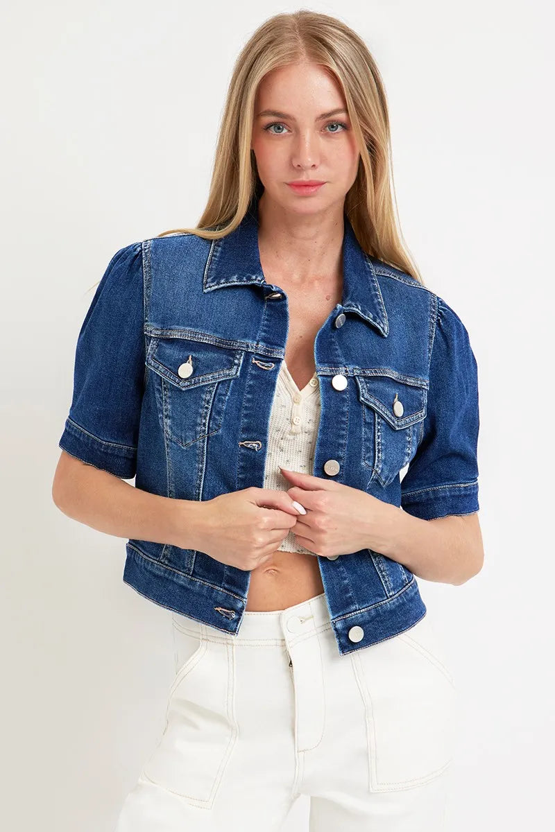 RISEN Puffed Short Sleeve Crop Denim Jackets
