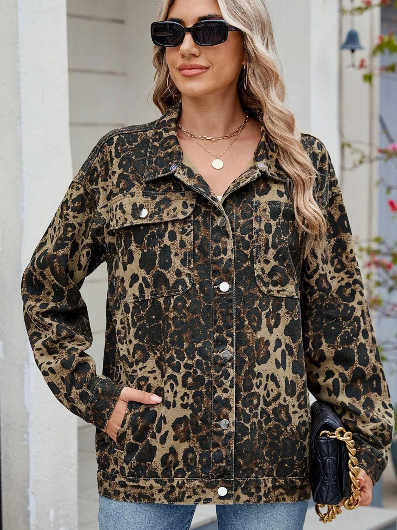 Leopard Print Oversized Denim Jacket