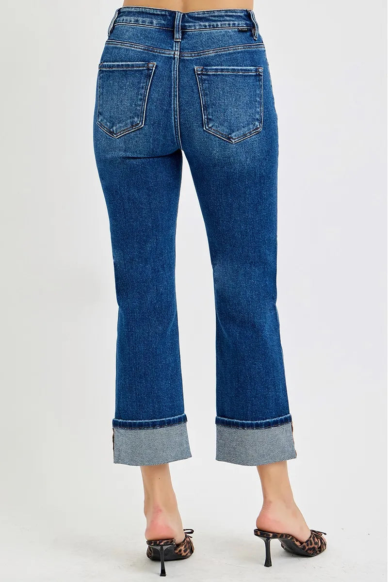 Risen Full Size High Rise Ankle Straight Cuffed Jeans Plus Size